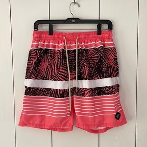 Spicy Tuna Swim Shorts size S Pink Black White Stripe Vacation Beach